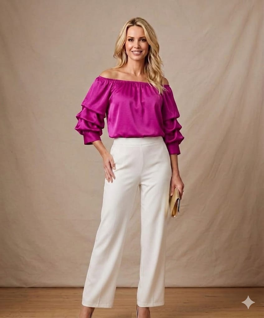 Bluza Fuchsia cu Umerii Dezgoliti — Romantica — Cindy Fashion